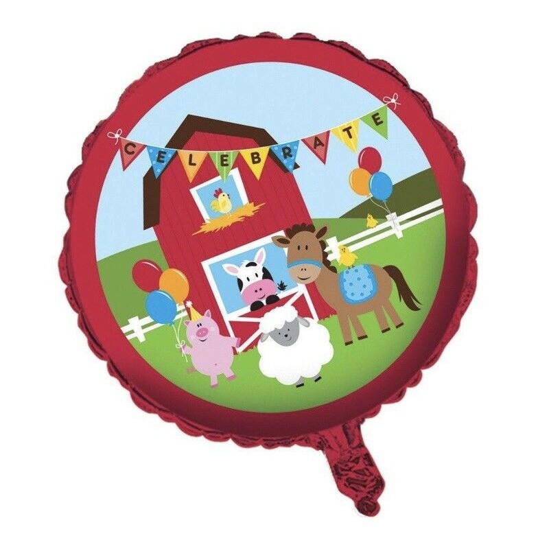 BALLON METALLIQUE ROND ANIMAUX DE LA FERME 45 CM