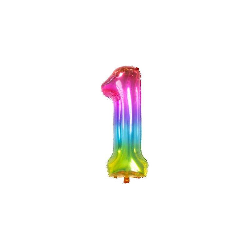 BALLON METALLIQUE CHIFFRE 1 ARC EN CIEL MULTICOLORE 86 CM