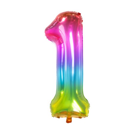 BALLON METALLIQUE CHIFFRE 1 ARC EN CIEL MULTICOLORE 86 CM