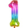 BALLON METALLIQUE CHIFFRE 1 ARC EN CIEL MULTICOLORE 86 CM