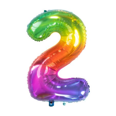 BALLON METALLIQUE CHIFFRE 2 ARC EN CIEL MULTICOLORE 86 CM