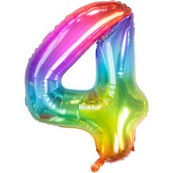 BALLON METALLIQUE CHIFFRE 4 ARC EN CIEL MULTICOLORE 86 CM