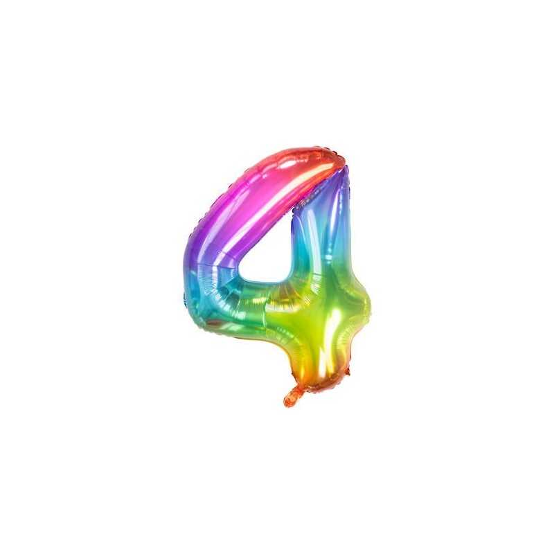 BALLON METALLIQUE CHIFFRE 4 ARC EN CIEL MULTICOLORE 86 CM
