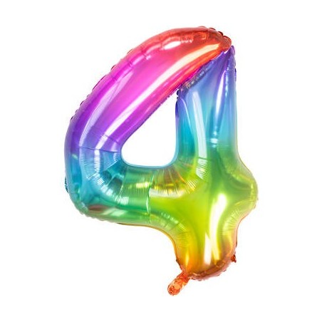 BALLON METALLIQUE CHIFFRE 4 ARC EN CIEL MULTICOLORE 86 CM