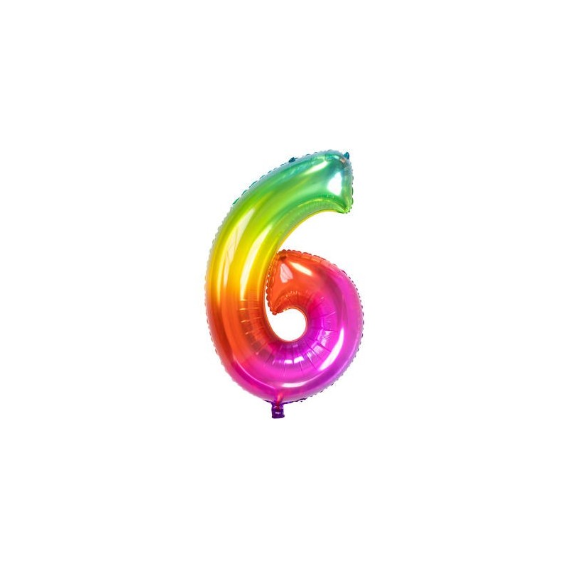 BALLON METALLIQUE CHIFFRE 6 ARC EN CIEL MULTICOLORE 86 CM BALLON METALLIQUE CHIFFRE 6 ARC EN CIEL MULTICOLORE 86 CM
