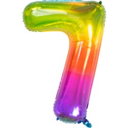 BALLON METALLIQUE CHIFFRE 7 ARC EN CIEL MULTICOLORE 86 CM