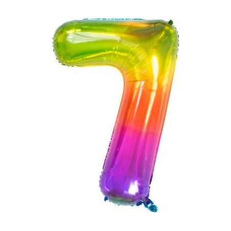 BALLON METALLIQUE CHIFFRE 7 ARC EN CIEL MULTICOLORE 86 CM