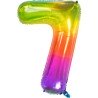 BALLON METALLIQUE CHIFFRE 7 ARC EN CIEL MULTICOLORE 86 CM