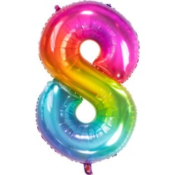 BALLON METALLIQUE CHIFFRE 8 ARC EN CIEL MULTICOLORE 86 CM