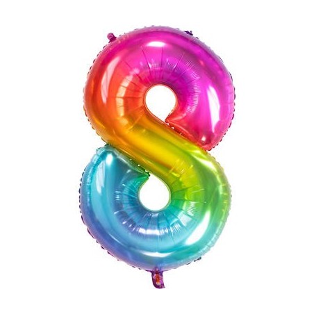 BALLON METALLIQUE CHIFFRE 8 ARC EN CIEL MULTICOLORE 86 CM