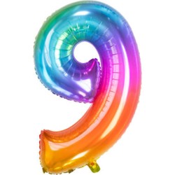 BALLON METALLIQUE CHIFFRE 9 ARC EN CIEL MULTICOLORE 86 CM