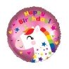 BALLON METALLIQUE ROND LICORNE HAPPY BIRTHDAY 45 CM