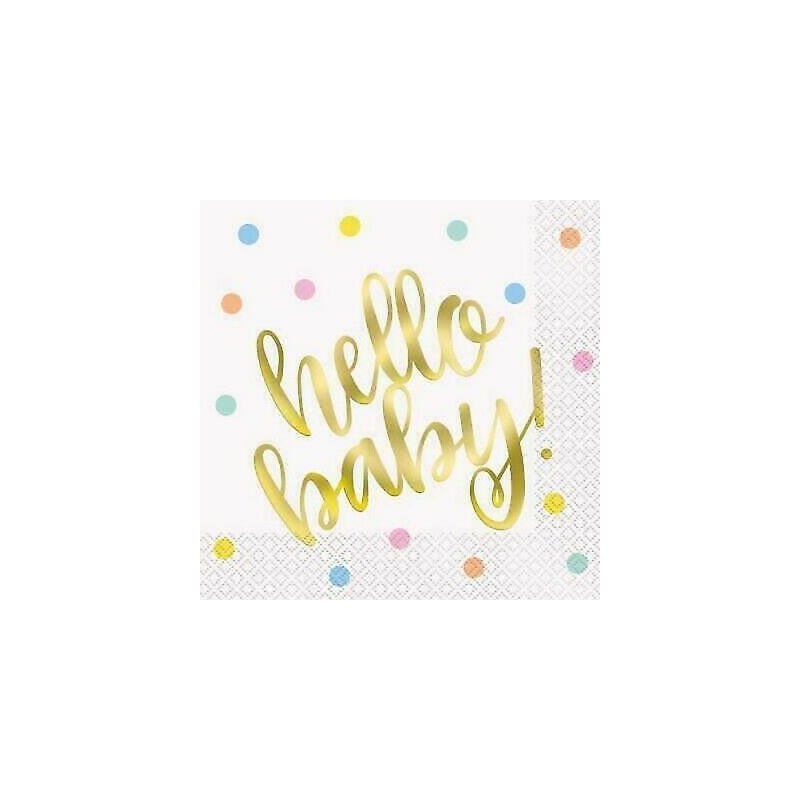 16 SERVIETTES HELLO BABY 33 X 33 CM