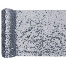 CHEMIN DE TABLE SEQUINS ARGENT 19 CM X 3 METRES