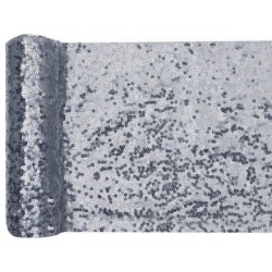 CHEMIN DE TABLE SEQUINS ARGENT 19 CM X 3 METRES 