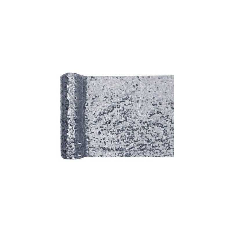 CHEMIN DE TABLE SEQUINS ARGENT 19 CM X 3 METRES