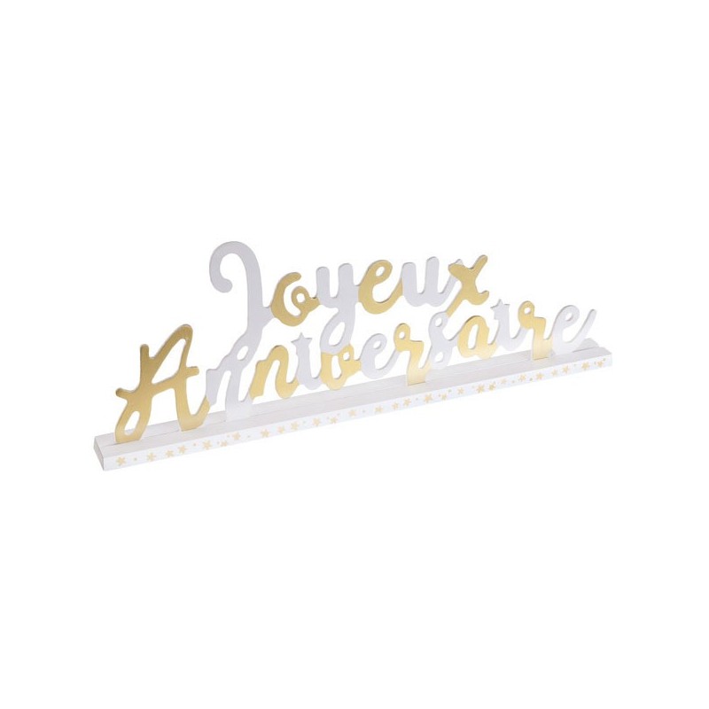 LETTRES JOYEUX ANNIVERSAIRE  OR ET BLANC 33.5 x 4.5 x 12 CM