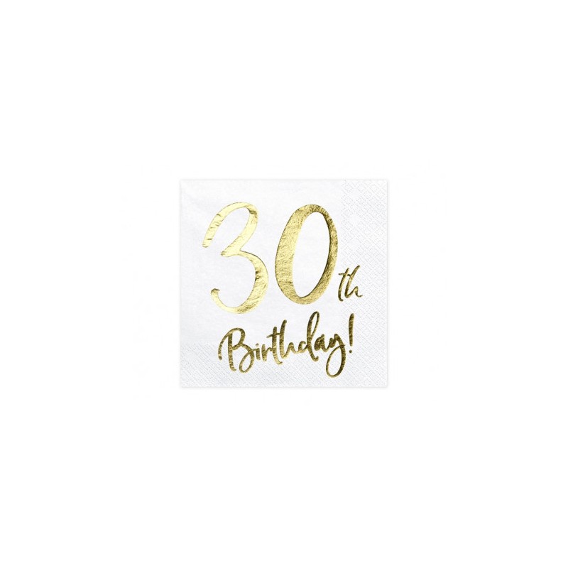 20 SERVIETTES  BLANC 30 TH BIRTHDAY  OR 33 X 33 CM 