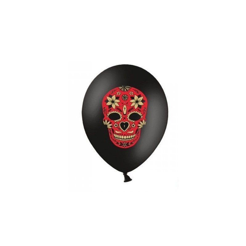 SACHET DE 6 BALLONS NOIR AVEC IMPRIME JOUR DE LA MORT 30 CM 