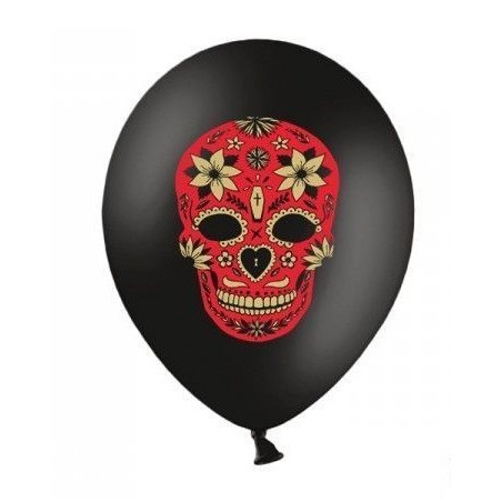 SACHET DE 6 BALLONS NOIR AVEC IMPRIME JOUR DE LA MORT 30 CM 