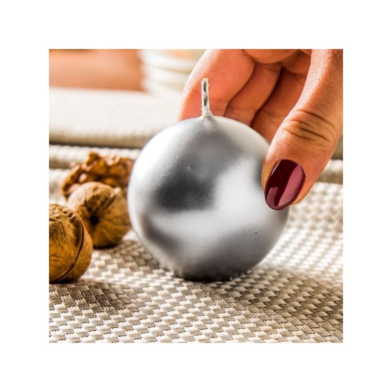 BOUGIE RONDE BOULE ARGENT 6 CM  BOUGIE RONDE BOULE ARGENT 6 CM