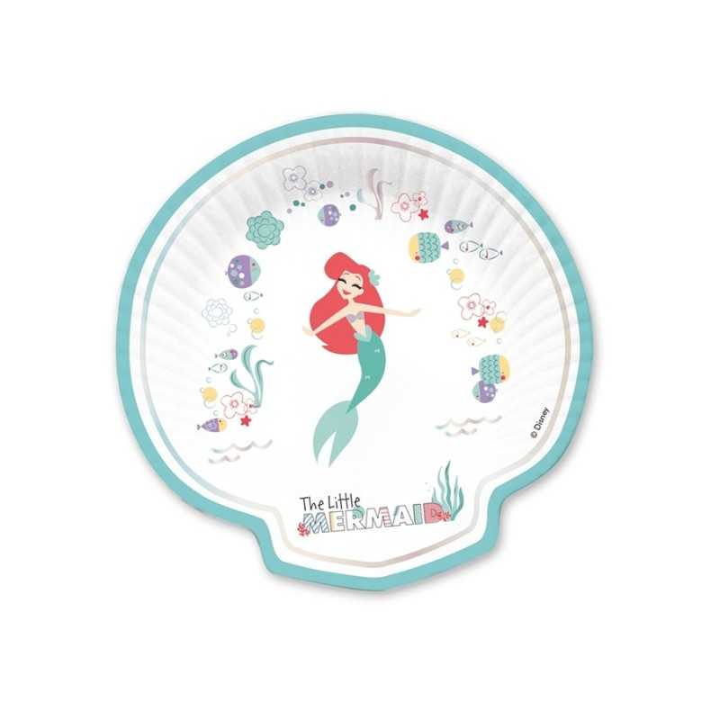 4 ASSIETTES LA PETITE SIRENE EN CARTON FORME COQUILLAGE 25.5 X 25.5 CM 