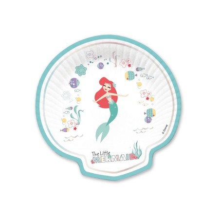 4 ASSIETTES LA PETITE SIRENE EN CARTON FORME COQUILLAGE 25.5 X 25.5  CM 