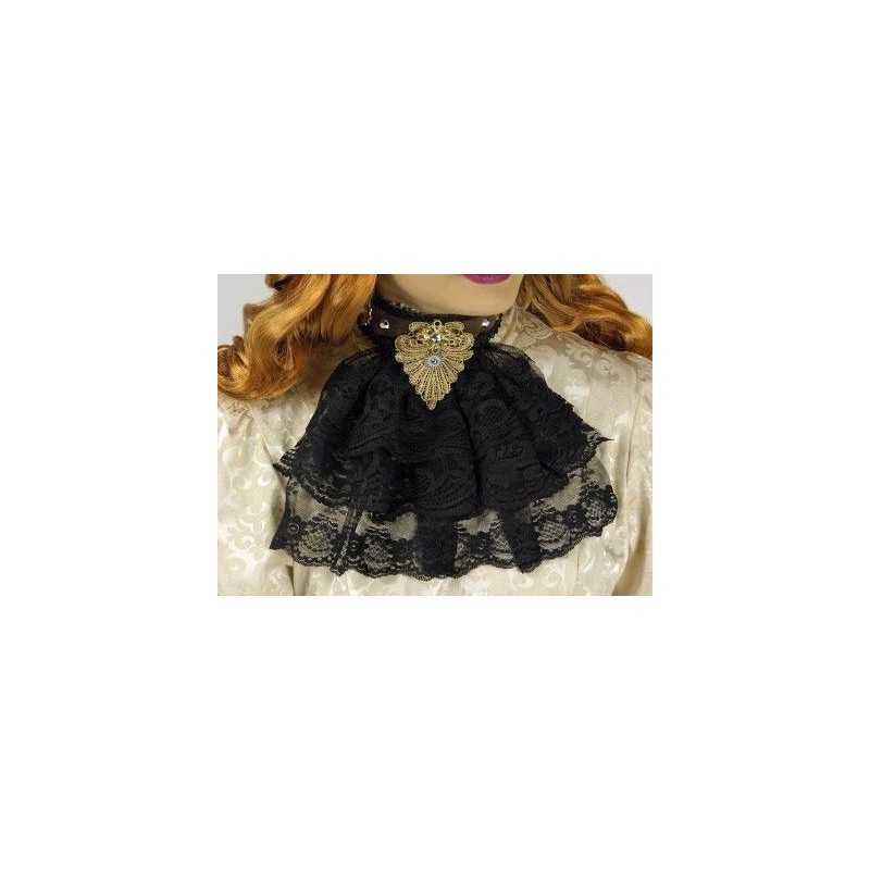 COLLIER A JABOT STEAMPUNK NOIR ET OR