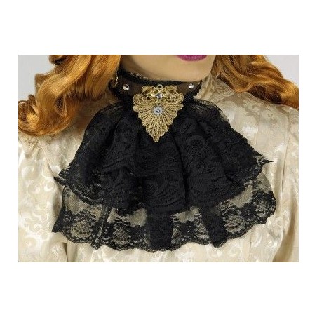 COLLIER A JABOT STEAMPUNK NOIR ET OR