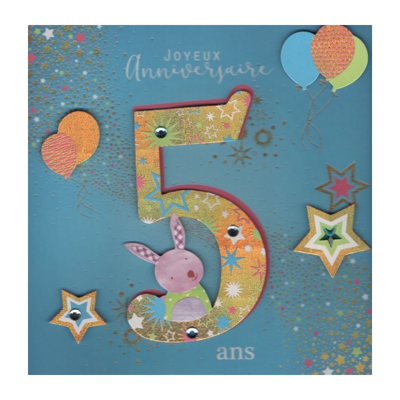 CARTE DOUBLE ANNIVERSAIRE 5 ANS COLL'AGE 18 X 18 CM