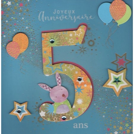 CARTE DOUBLE ANNIVERSAIRE 5 ANS COLL'AGE 18 X 18 CM