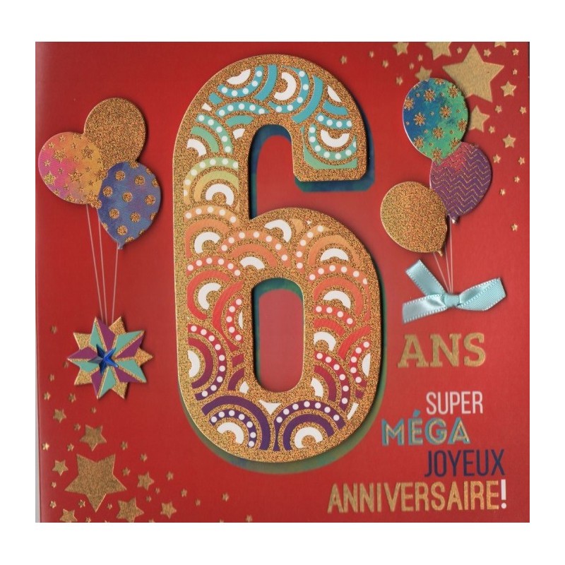 CARTE DOUBLE ANNIVERSAIRE 6 ANS COLL'AGE 18 X 18 CM