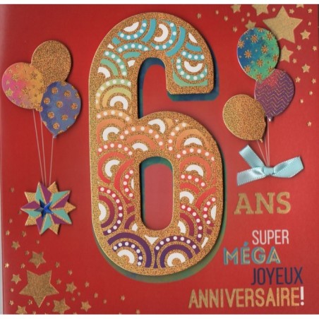 CARTE DOUBLE ANNIVERSAIRE 6 ANS COLL'AGE 18 X 18 CM