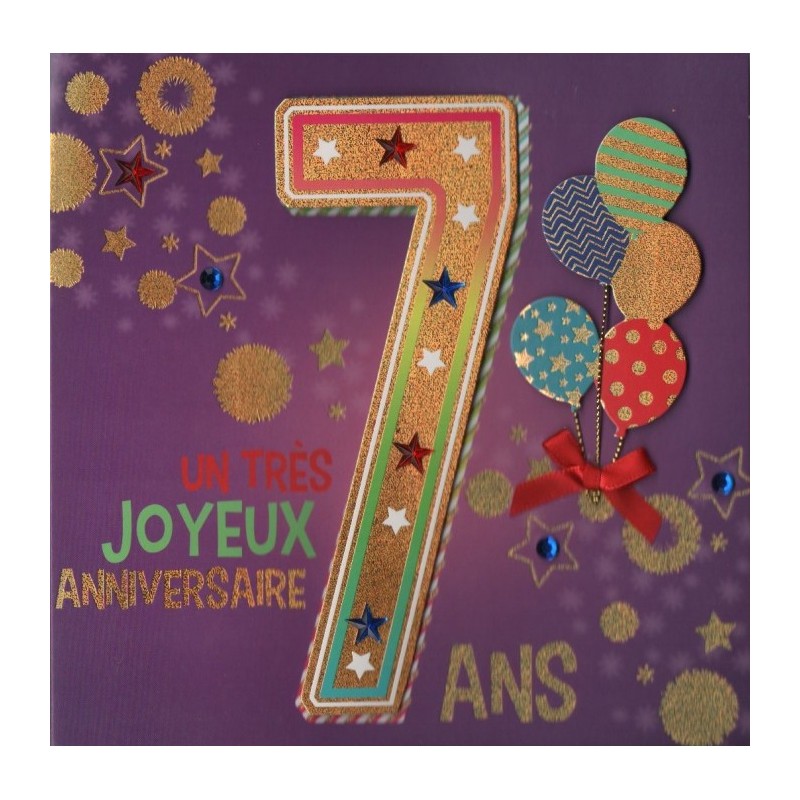 CARTE DOUBLE ANNIVERSAIRE 7 ANS COLL'AGE 18 X 18 CM