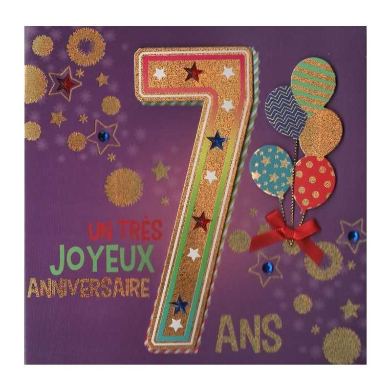 CARTE DOUBLE ANNIVERSAIRE 7 ANS COLL'AGE 18 X 18 CM
