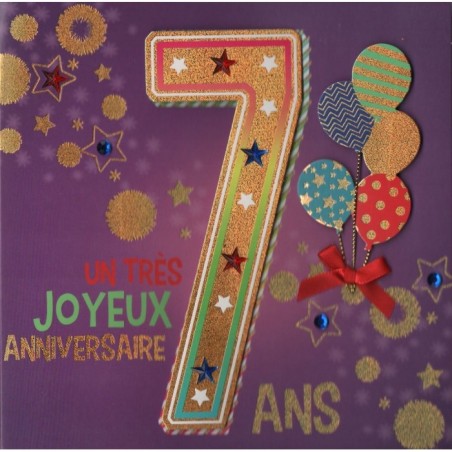 CARTE DOUBLE ANNIVERSAIRE 7 ANS COLL'AGE 18 X 18 CM