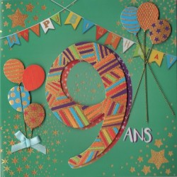 CARTE DOUBLE ANNIVERSAIRE 9 ANS COLL'AGE 18 X 18 CM