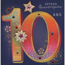 CARTE DOUBLE ANNIVERSAIRE 10 ANS COLL'AGE 18 X 18 CM