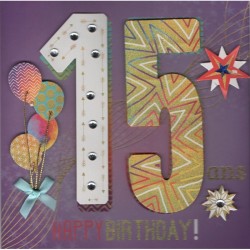 CARTE DOUBLE ANNIVERSAIRE 15 ANS COLL'AGE 18 X 18 CM