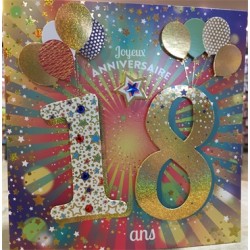 CARTE DOUBLE ANNIVERSAIRE 18 ANS COLL'AGE 18 X 18 CM