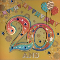 CARTE DOUBLE ANNIVERSAIRE 20 ANS COLL'AGE 18 X 18 CM