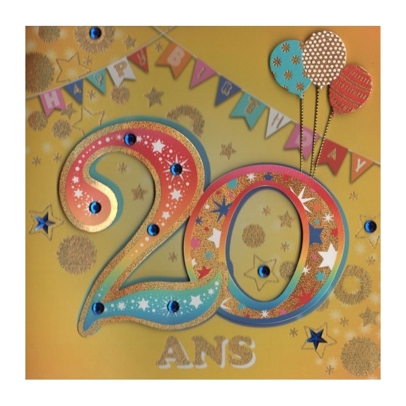 CARTE DOUBLE ANNIVERSAIRE 20 ANS COLL'AGE 18 X 18 CM