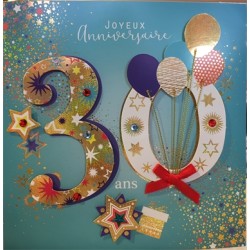 CARTE DOUBLE ANNIVERSAIRE 30 ANS COLL'AGE 18 X 18 CM