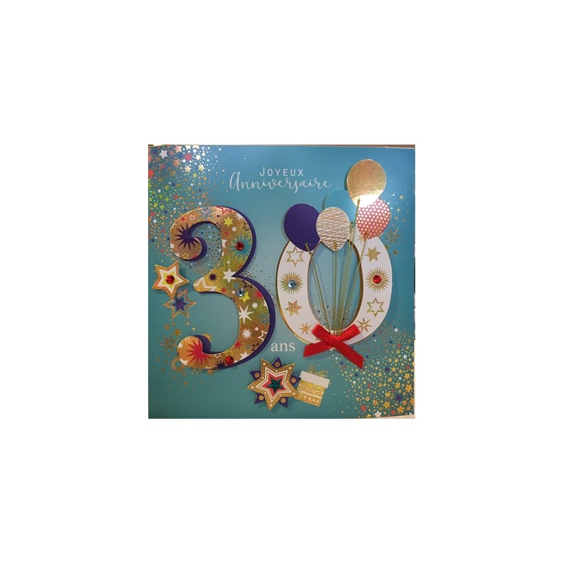 CARTE DOUBLE ANNIVERSAIRE 30 ANS COLL'AGE 18 X 18 CM