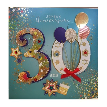 CARTE DOUBLE ANNIVERSAIRE 30 ANS COLL'AGE 18 X 18 CM