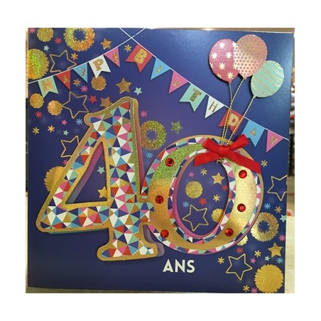 CARTE DOUBLE ANNIVERSAIRE 40 ANS COLL'AGE 18 X 18 CM