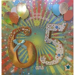 CARTE DOUBLE ANNIVERSAIRE 65 ANS COLL'AGE 18 X 18 CM