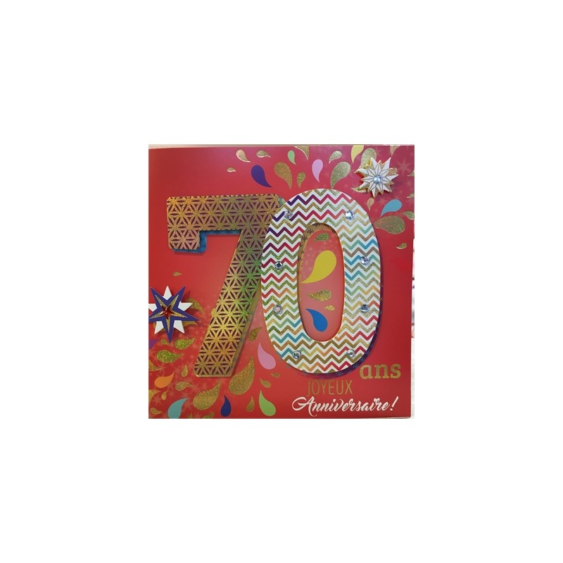 CARTE DOUBLE ANNIVERSAIRE 70 ANS COLL'AGE 18 X 18 CM