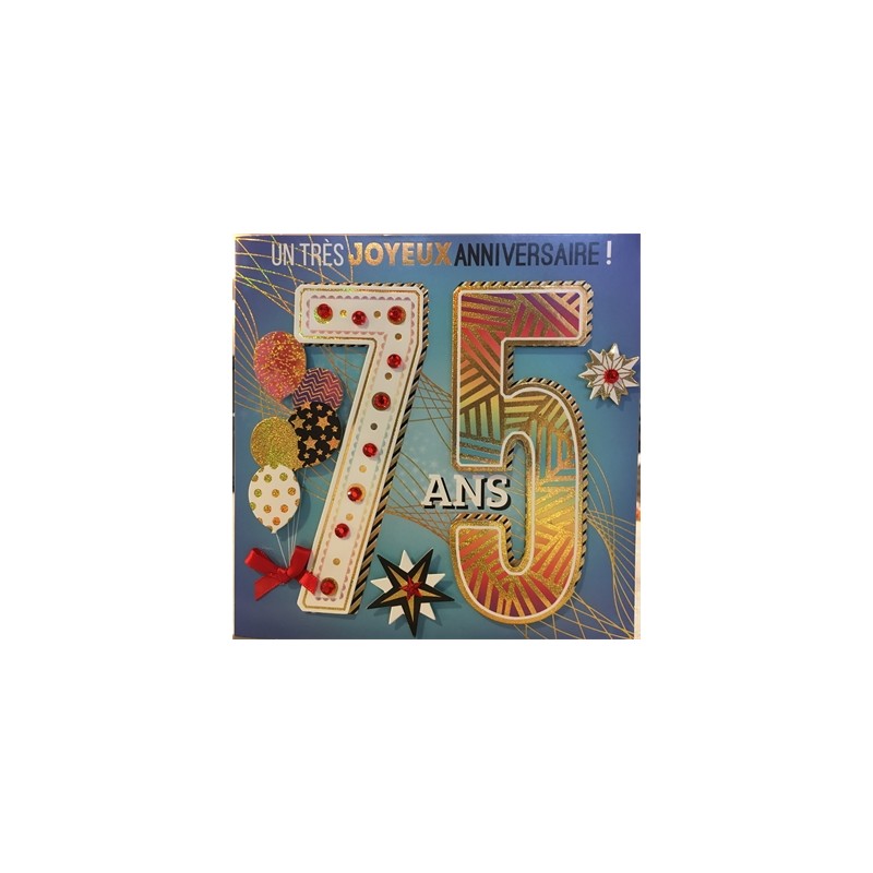 CARTE DOUBLE ANNIVERSAIRE 75 ANS COLL'AGE 18 X 18 CM