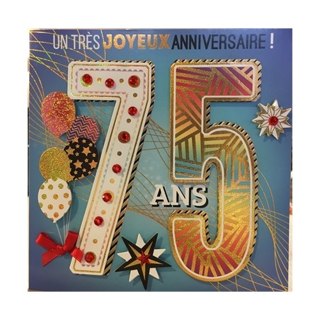 CARTE DOUBLE ANNIVERSAIRE 75 ANS COLL'AGE 18 X 18 CM